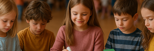Kinder basteln und Spielen beim Kinderbibeltag