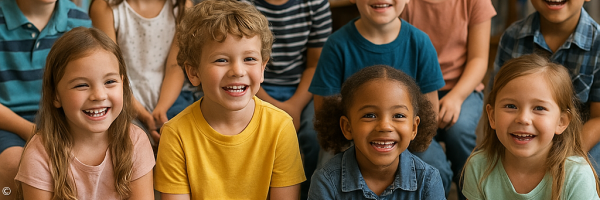Kinder hören bei der Vorlesestunde in der Bücherei zu